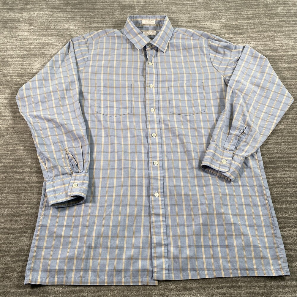 Vintage Sovereign Shirt Mens XLT Blue Plaid Permanent Press Made In USA 80s